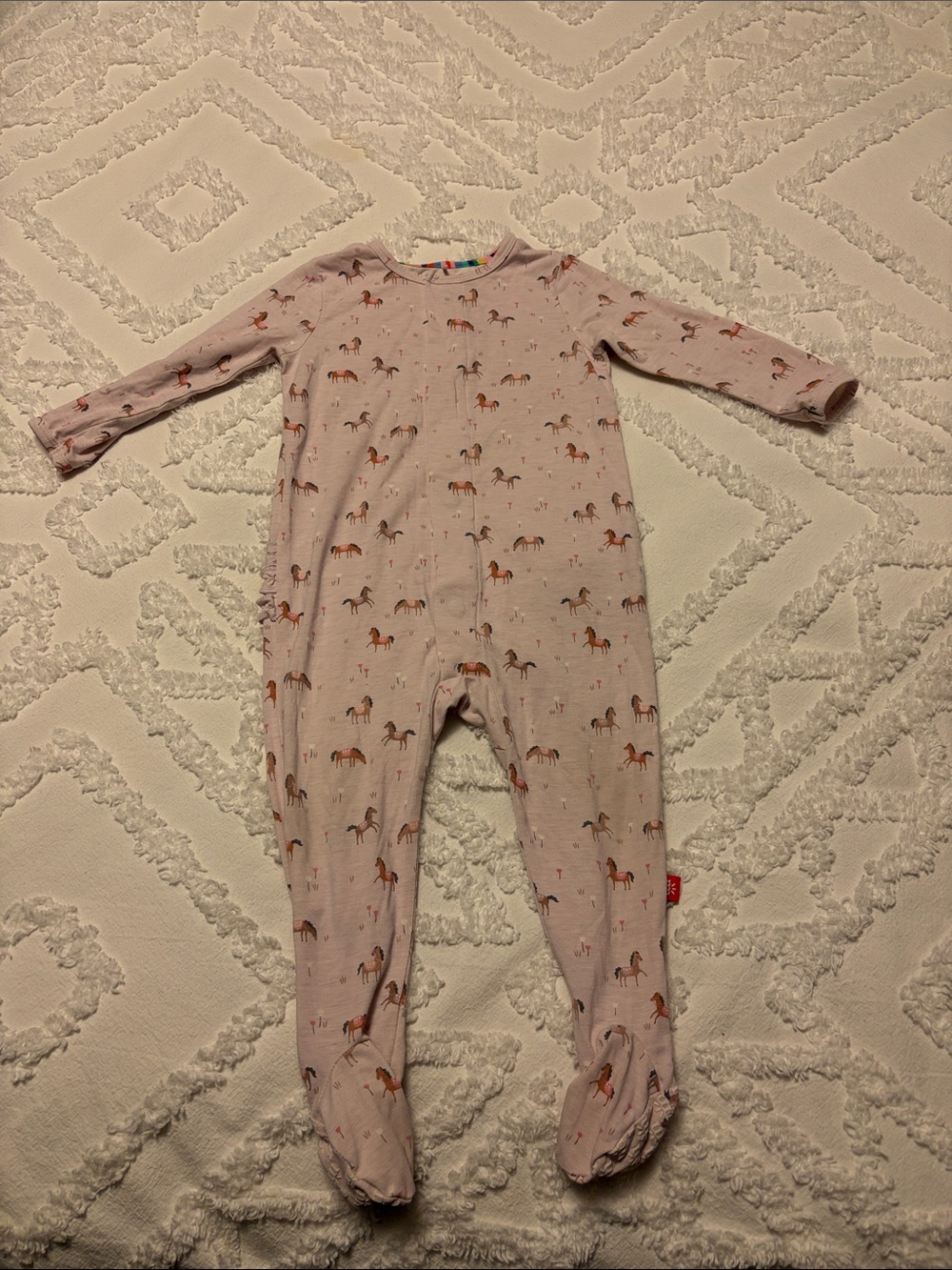 Pink Horse-Print Kids One-Piece Footed Sleeper